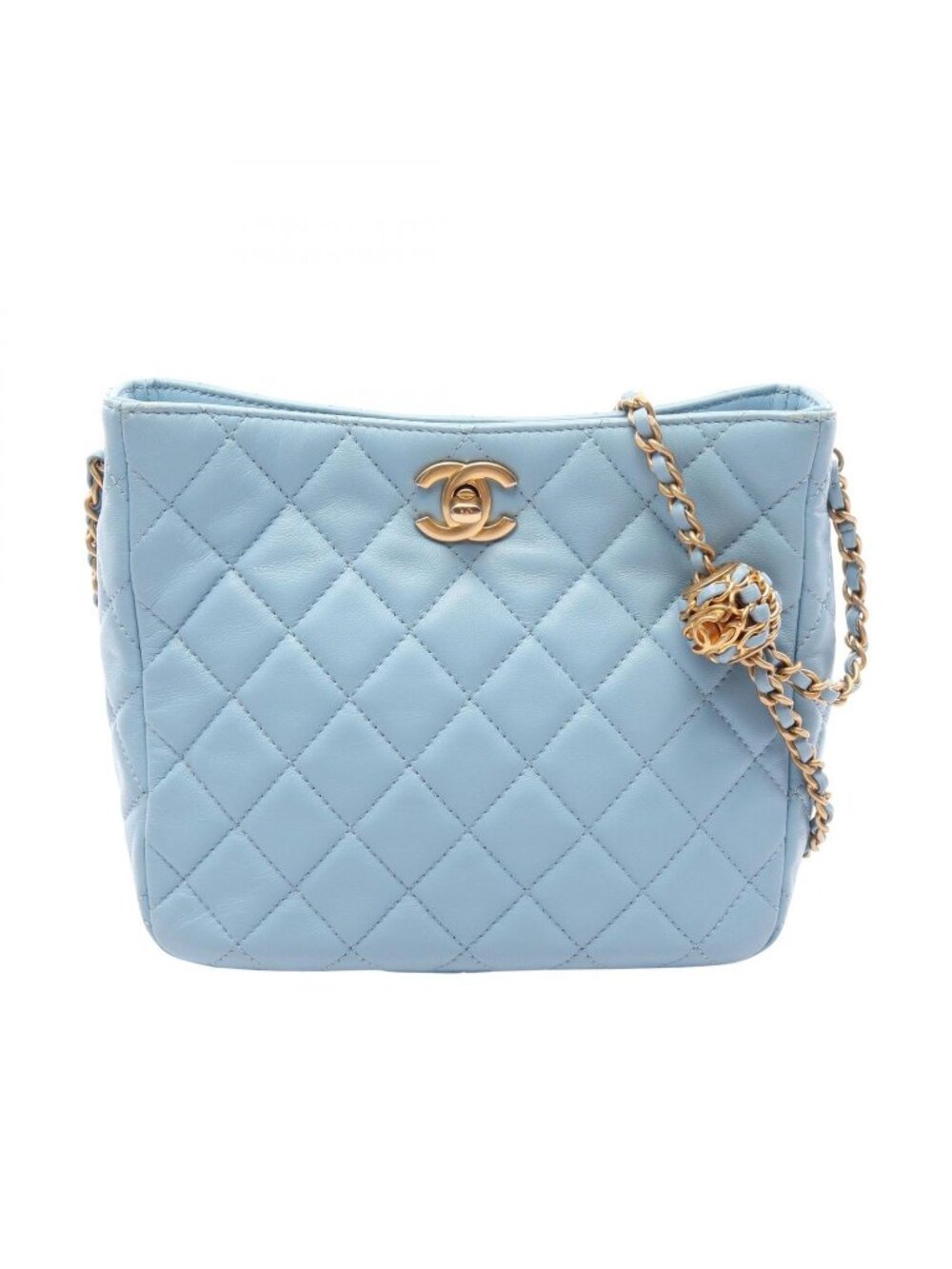 Chanel Shoulder Bag Quilted Small Hobo Light Blue Lambskin Chain